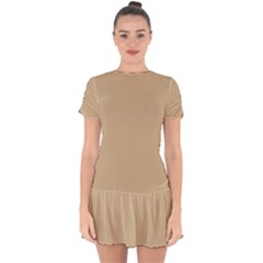 Color Tan Drop Hem Mini Chiffon Dress by Kultjers