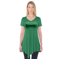 Color Sea Green Short Sleeve Tunic  by Kultjers