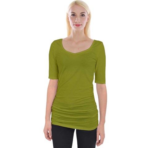 Color Olive Wide Neckline Tee by Kultjers