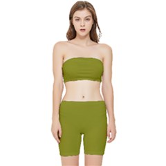 Color Olive Stretch Shorts And Tube Top Set by Kultjers