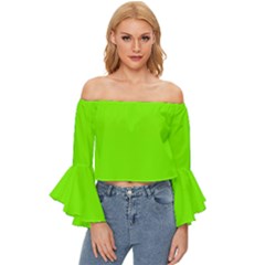 Color Chartreuse Off Shoulder Flutter Bell Sleeve Top