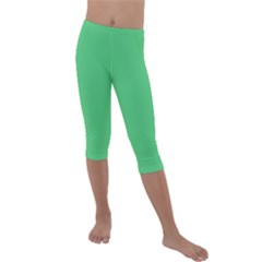 Color Paris Green Kids  Lightweight Velour Capri Leggings  by Kultjers