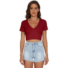 Color Dark Red V-neck Crop Top by Kultjers