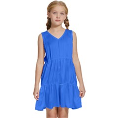 Color Deep Electric Blue Kids  Sleeveless Tiered Mini Dress