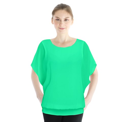 Color Medium Spring Green Batwing Chiffon Blouse by Kultjers