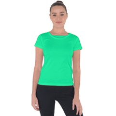 Color Medium Spring Green Short Sleeve Sports Top  by Kultjers