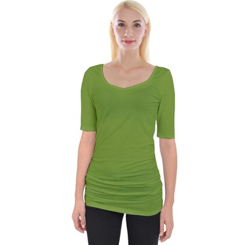 Color Olive Drab Wide Neckline Tee by Kultjers