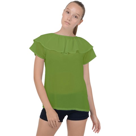 Color Olive Drab Ruffle Collar Chiffon Blouse by Kultjers
