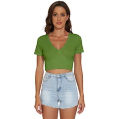 Color Olive Drab V-neck Crop Top