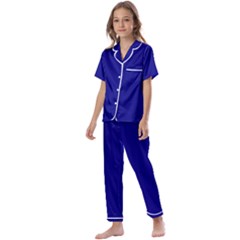Color Navy Kids  Satin Short Sleeve Pajamas Set by Kultjers