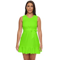 Color Lawn Green Waist Tie Tier Mini Chiffon Dress