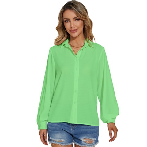 Color Pale Green Women s Long Sleeve Button Down Shirt by Kultjers