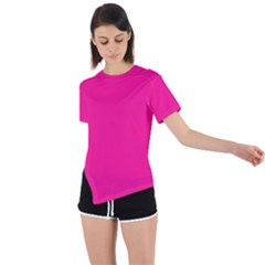 Color Deep Pink Asymmetrical Short Sleeve Sports Tee