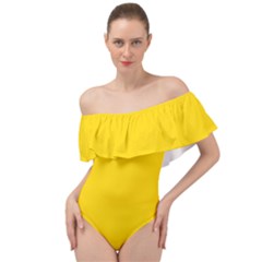 Color Gold Off Shoulder Velour Bodysuit  by Kultjers