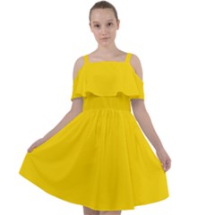 Color Gold Cut Out Shoulders Chiffon Dress by Kultjers