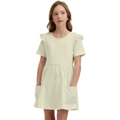 Color Lemon Chiffon Kids  Frilly Sleeves Pocket Dress