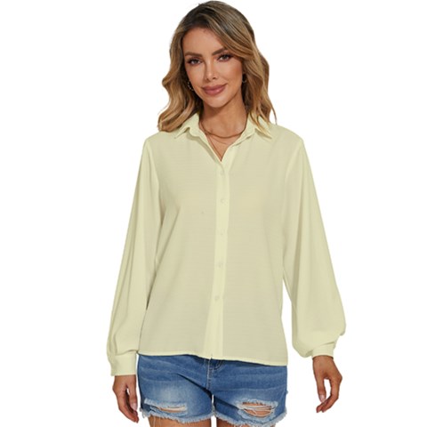 Color Lemon Chiffon Women s Long Sleeve Button Down Shirt by Kultjers