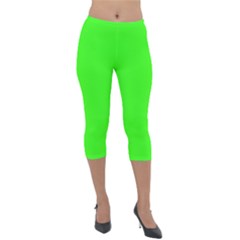 Color Neon Green Lightweight Velour Capri Leggings 