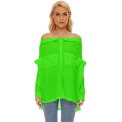 Color Neon Green Off Shoulder Chiffon Pocket Shirt by Kultjers