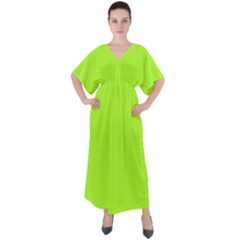 Color Green Yellow V-neck Boho Style Maxi Dress by Kultjers