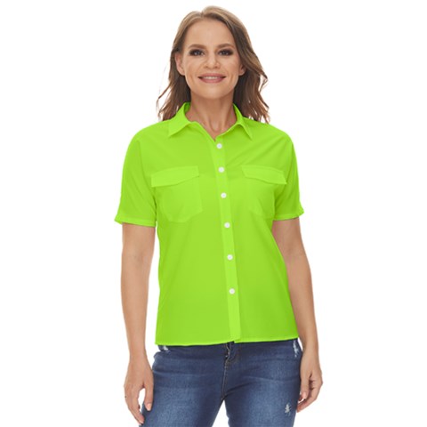 Color Green Yellow Women s Short Sleeve Double Pocket Shirt by Kultjers