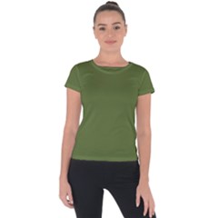 Color Dark Olive Green Short Sleeve Sports Top  by Kultjers