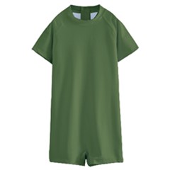 Color Dark Olive Green Kids  Boyleg Half Suit Swimwear by Kultjers