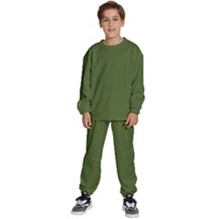 Color Dark Olive Green Kids  Sweatshirt Set by Kultjers