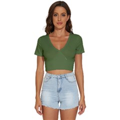 Color Dark Olive Green V-neck Crop Top by Kultjers