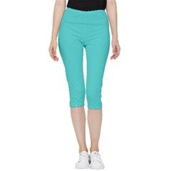 Color Medium Turquoise Inside Out Lightweight Velour Capri Leggings 