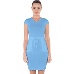 Color Light Sky Blue Capsleeve Drawstring Dress  by Kultjers