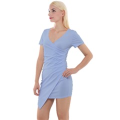 Color Light Steel Blue Short Sleeve Asymmetric Mini Dress by Kultjers