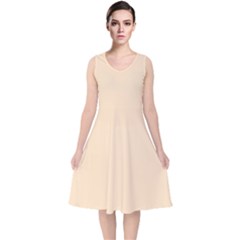 Color Bisque V-neck Midi Sleeveless Dress  by Kultjers