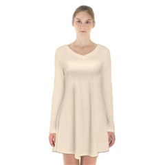 Color Blanched Almond Long Sleeve Velvet V-neck Dress by Kultjers
