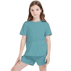 Color Cadet Blue Kids  Tee And Sports Shorts Set