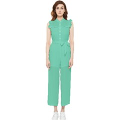 Color Medium Aquamarine Women s Frill Top Chiffon Jumpsuit by Kultjers