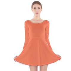 Color Coral Long Sleeve Velvet Skater Dress by Kultjers