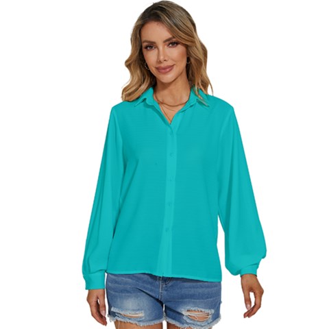 Color Dark Turquoise Women s Long Sleeve Button Down Shirt by Kultjers
