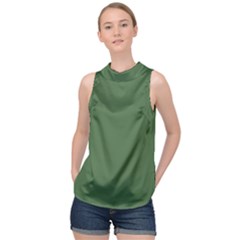 Color Artichoke Green High Neck Satin Top by Kultjers