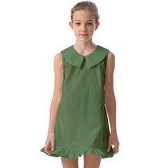 Color Artichoke Green Kids  Pilgrim Collar Ruffle Hem Dress by Kultjers