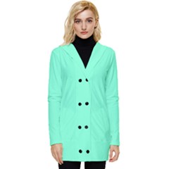 Color Aquamarine Button Up Hooded Coat  by Kultjers