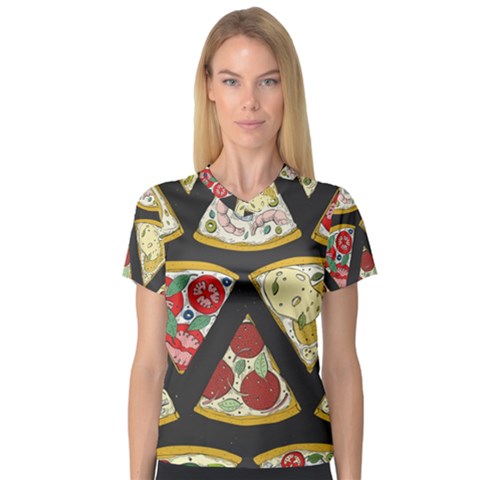 Vector-seamless-pattern-with-italian-pizza-top-view V-neck Sport Mesh Tee by Pakemis