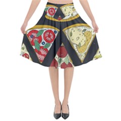 Vector-seamless-pattern-with-italian-pizza-top-view Flared Midi Skirt by Pakemis