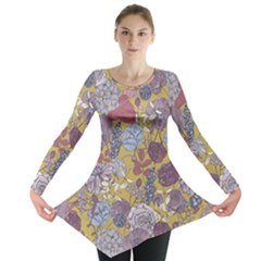 Floral Seamless Pattern With Flowers Vintage Background Colorful Illustration Long Sleeve Tunic 