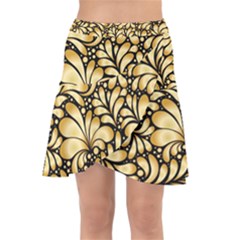 Damask-teardrop-gold-ornament-seamless-pattern Wrap Front Skirt by Pakemis