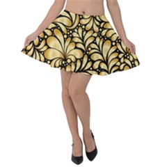 Damask-teardrop-gold-ornament-seamless-pattern Velvet Skater Skirt by Pakemis