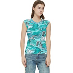 Sea-waves-seamless-pattern Women s Raglan Cap Sleeve Tee by Pakemis