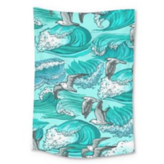 Sea-waves-seamless-pattern Large Tapestry by Pakemis