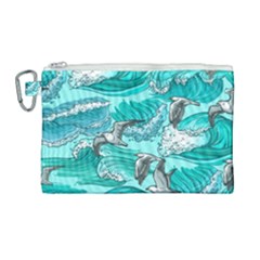 Sea-waves-seamless-pattern Canvas Cosmetic Bag (large) by Pakemis