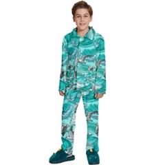 Sea-waves-seamless-pattern Kids  Long Sleeve Velvet Pajamas Set by Pakemis